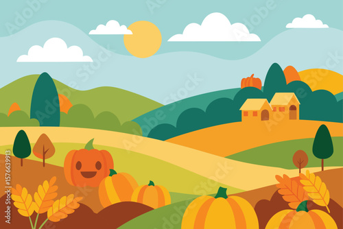 scenic pumpkin patch with rolling hills  hay bale (1).eps