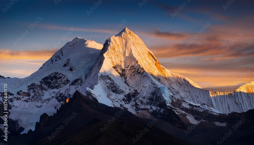 detailed twilight vista of mount huayna potosi with snowy peaks and ethereal ambiance illuminating the mountain landscape detailed twilight vista of mount huayna potosi with snowy peaks and ethereal ambiance illuminating the mountain landscape