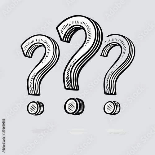 Hand Drawn Question Marks with Dots on White Background punctuation symbol