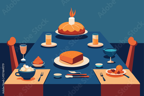 vector illustration of thanksgiving dinner table .eps