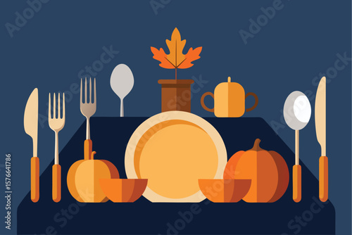 vector set of thanksgiving dinner utensils  plate.eps