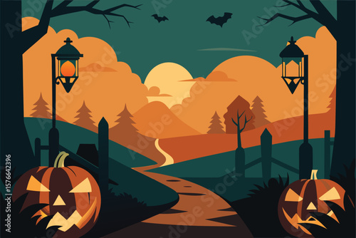 vintage style halloween postcard illustration of .eps