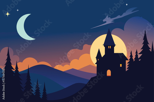  animated halloween night with moving clouds  star.eps