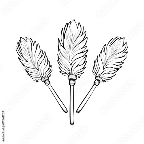 Three Black and White Feather Dusters Illustration cleaning brush