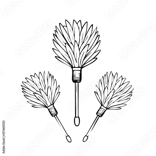 Three Black and White Feather Dusters Illustration Isolated on White cleaning tool