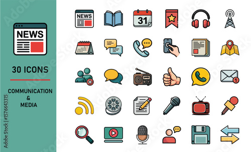 30 High-Quality Communication & Media Icons Perfect for Websites and Apps