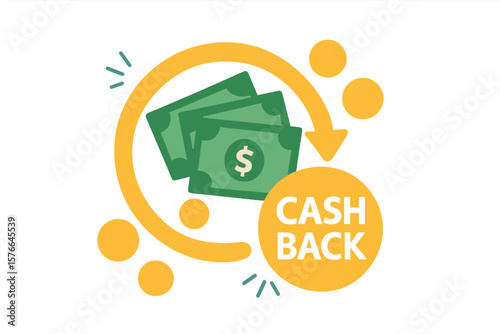 Cashback service concept. Saving money and money refund icon. Loyalty program bonus symbol. Cash back reward program for shopping. Financial promotion vector illustration.