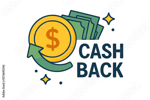 Cashback icon for money refund service. Saving money loyalty program concept. Bonus cash back symbol. Financial reward sticker. Vector illustration for web and promotion.