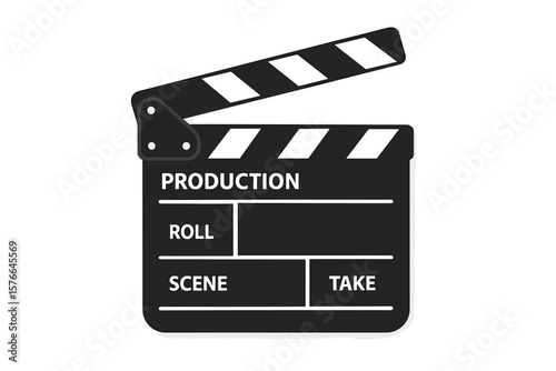 Clapperboard vector illustration. Movie film clapper board icon. Filmmaking and video movie production equipment. Cinematography device symbol for action, scene and take.