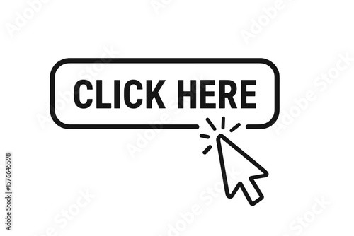 Click here button with click cursor. Set for action button design. Modern button with mouse click symbol. Computer mouse cursor or hand pointer symbol. Web interface element.