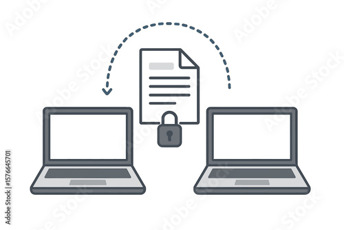 Secure file transfer between two computers. Data transmission, document exchange, information backup, and sending encrypted documents. Digital security connection.