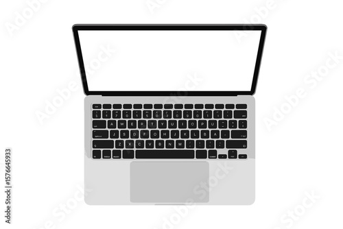Modern Laptop Top View, Blank Screen, Remote Work, Work from Home, Digital Workspace, Technology Concept, Computer Notebook, Minimalist Office, Telecommuting, Vector Illustration