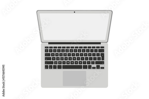 Modern Laptop Top View. Sleek Computer Notebook with Blank Screen. Remote Work, Home Office, Digital Workspace, Freelance, Technology Concept. Minimalist Vector Illustration