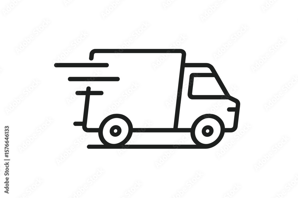 Fototapeta premium Fast Delivery Truck Line Icon. Express Shipping Van. Quick Logistics Transport Symbol. Speedy Parcel Courier Service. Minimalist Outline Vector. Mobile App, Web, Ecommerce, Transparent Background.