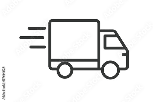 Fast Delivery Truck Line Icon. Express Shipping, Quick Transport, Logistics Service Symbol. Modern Courier Vehicle Outline. Speedy Freight, Parcel, Cargo, Moving Van. Vector for App, Web, Transparent