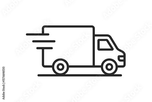 Fast Delivery Truck Icon, Express Shipping Van, Quick Transport Service, Outline Vector, Logistics Symbol, Courier Vehicle, Speedy Parcel Delivery, Web and App Design, Transparent Background