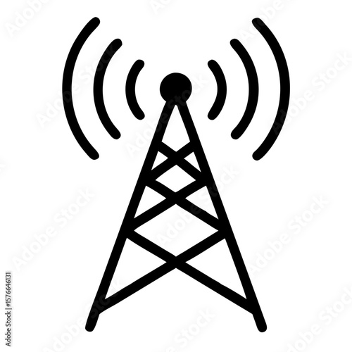 Simple Outline Communication Tower Signal Transmission Broadcasting Station Icon Design