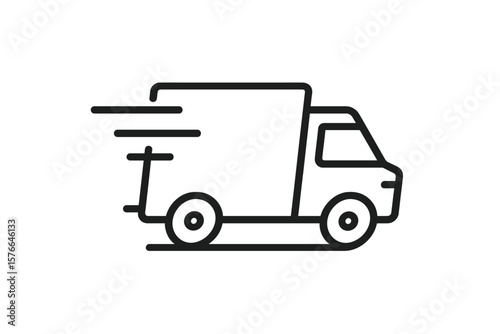 Fast Delivery Truck Line Icon. Express Shipping Van. Quick Logistics Transport Symbol. Speedy Parcel Courier Service. Minimalist Outline Vector. Mobile App, Web, Ecommerce, Transparent Background.