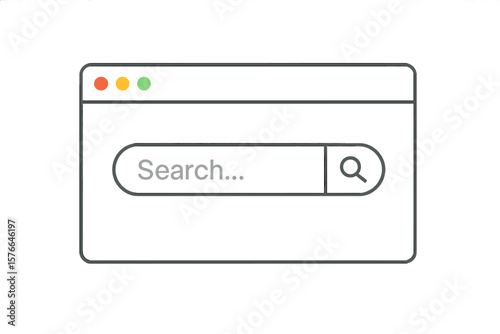Minimalist web browser search bar vector illustration. Website UI element with navigation buttons. Clean search field interface design. Internet browser window template. Digital web search box.