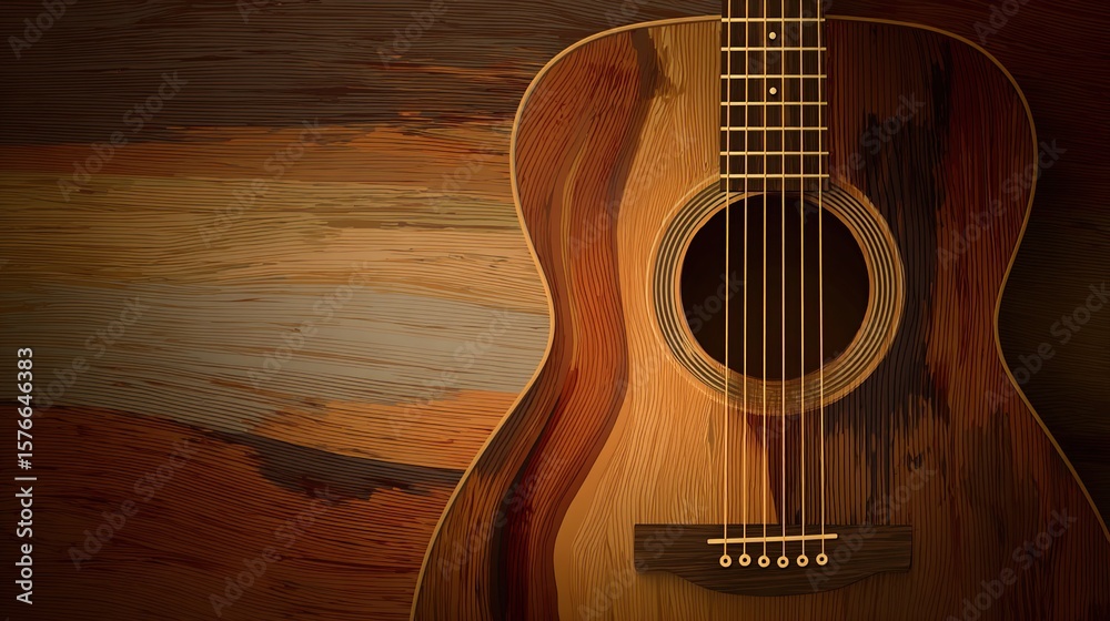 Fototapeta premium Close-up of acoustic guitar on wooden background