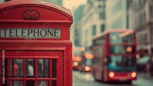 Red phone booth in London street scene