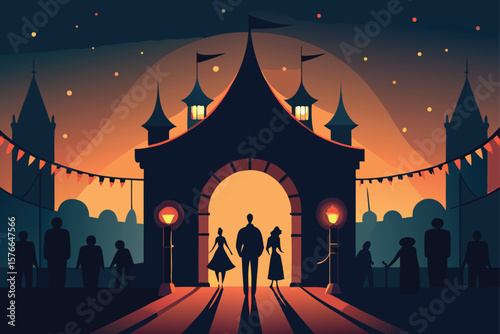  halloween carnival entrance with glowing lights  .eps