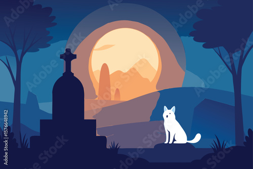  haunted graveyard scene with ghost dog resting ne (1).eps