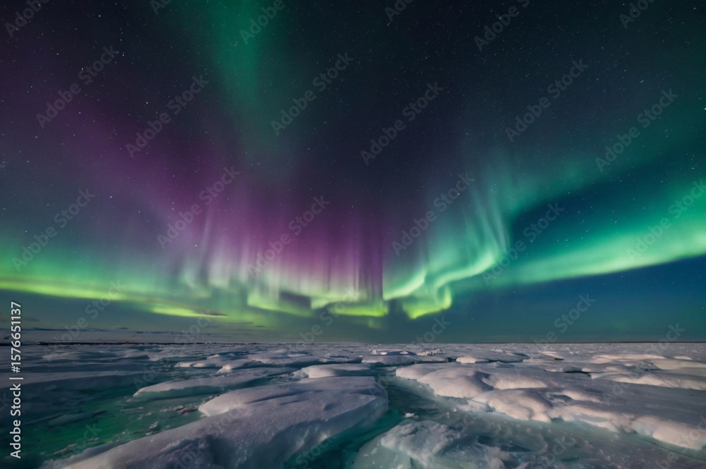 custom made wallpaper toronto digitalPhoto of vibrant aurora borealis illuminates a vast, frozen arctic landscape