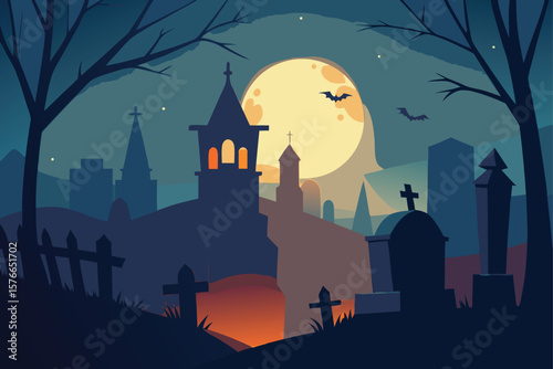 spooky graveyard at dusk with crooked tombstones  (1).eps