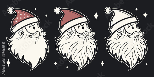  vector set of realistic Santa Claus heads