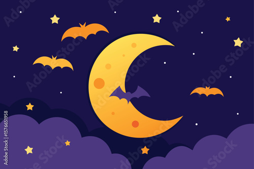  star filled halloween sky with bats flying across (1).eps