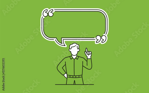 Illustration of person with speech bubble for quote message and idea concept on green background  chars