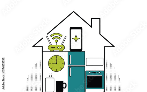 Smart home automation concept illustration iot devices connected house technology home appliances design