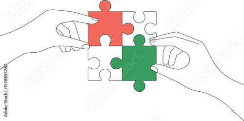 Puzzle teamwork collaboration hands connecting solution strategy together partnership concept design graphic