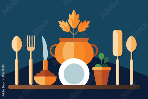  vector set of thanksgiving dinner utensils  plate.eps