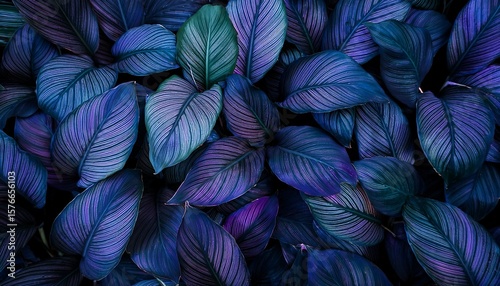 dark blue leaves textured background dark green and light purple minimalism flat lay photography no perspective