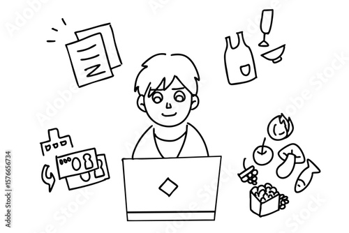 ネットでいろいろと調べ物や買い物をする男性