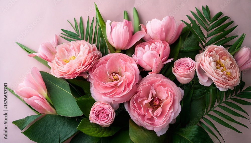pink flower bouquet with lush green leaves pink flower bouquet with lush green leaves