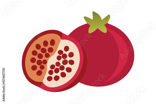 Sliced Pomegranate Revealing Seeds On White