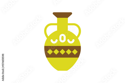 Olive Oil Jar With Ancient Design   On White Background