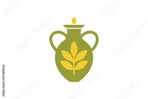 Olive Oil Jar With Ancient Design   On White Background