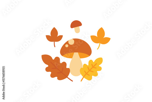 Minimal Fall Foliage Design With Mushrooms And Acorns