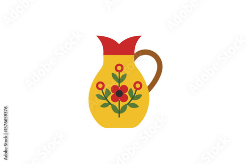 Jug Of Wine With Floral Design   On White Background