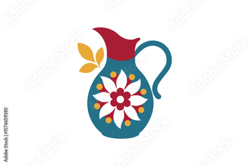 Jug Of Wine With Floral Design   On White Background