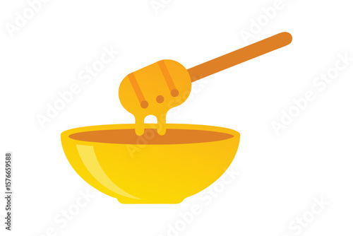 Honey Dipper Dripping Into Bowl With Yellow Honey
