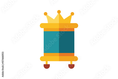 Flat Icon Of Torah Scroll With Ornate Crown Motif