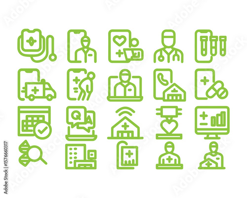 Remote medical care, bold line icons
