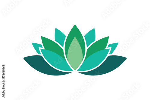 Double Lotus Flower Motif With Layered Leaves On White Background