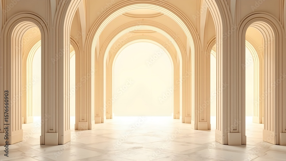 Fototapeta premium Seamless Repeating Art Deco Arch Design in Soft Beige Tones