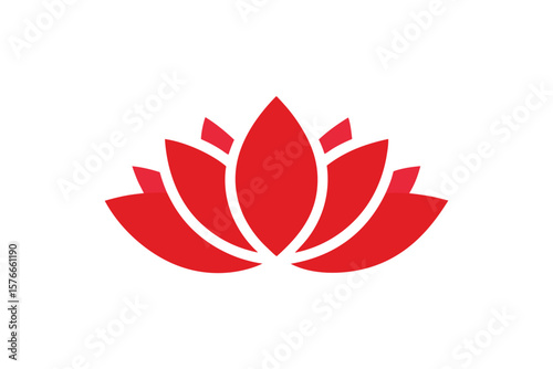 Centered Lotus Icon In Bold Red With Minimal Leaves